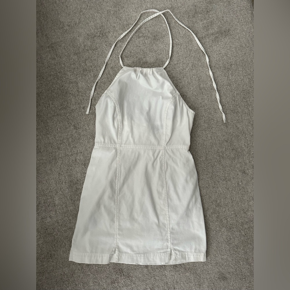 ASOS petite soft denim halterneck dress white size US 4